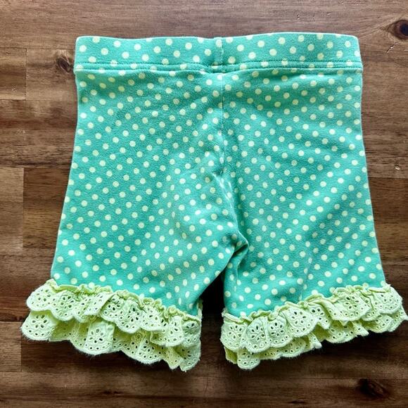 Matilda Jane Camp MJC Green Yellow Polka Dot Cross Country Shortie Knit Shorts 4 - Picture 3 of 5